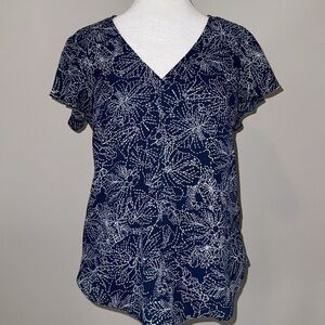H&M Women's Blue Floral Polyester Blouse Short Sleeve
